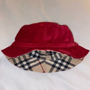 Burberry London 100% Genuine Leather red Bucket Hat, Authentic